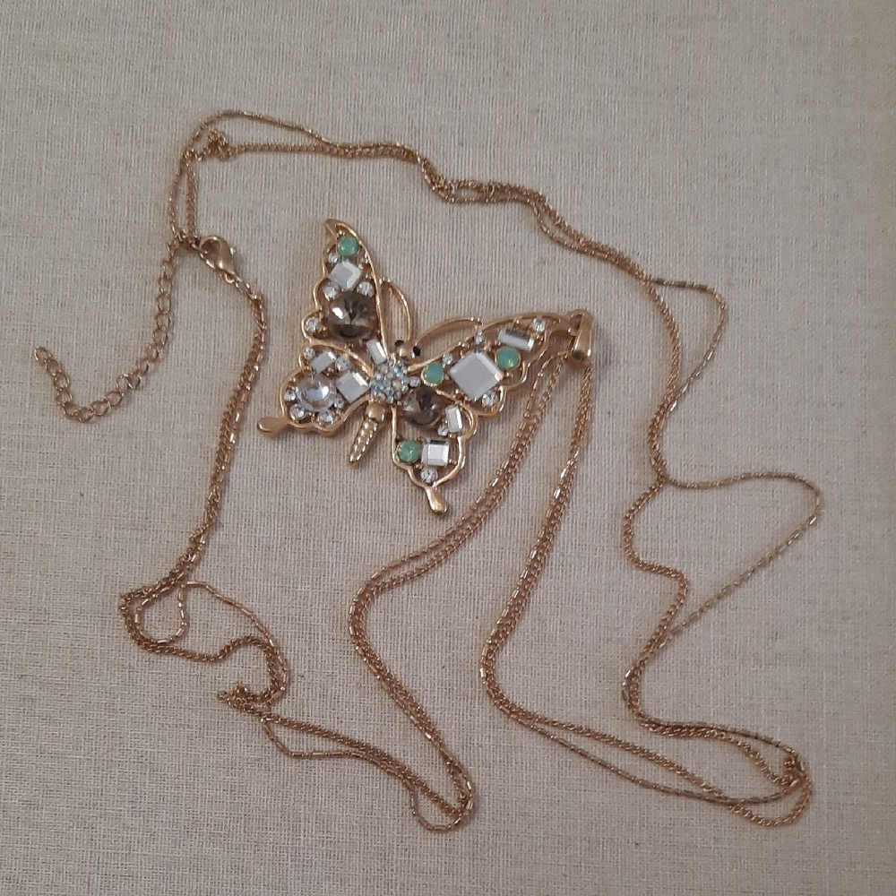 Gold-tone Crystal Butterfly Necklace